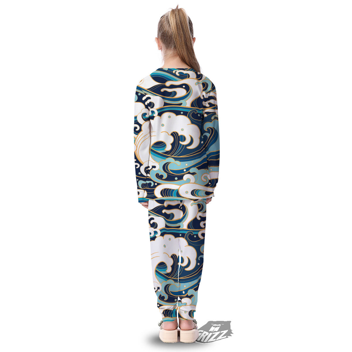 Ocean Wave Print Kid's Pajamas-grizzshop