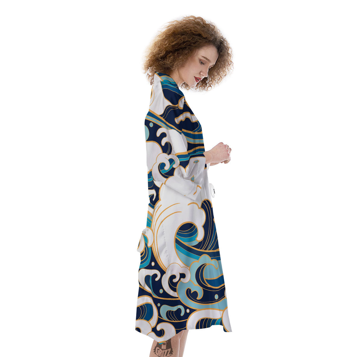 Ocean Wave Print Kimono-grizzshop
