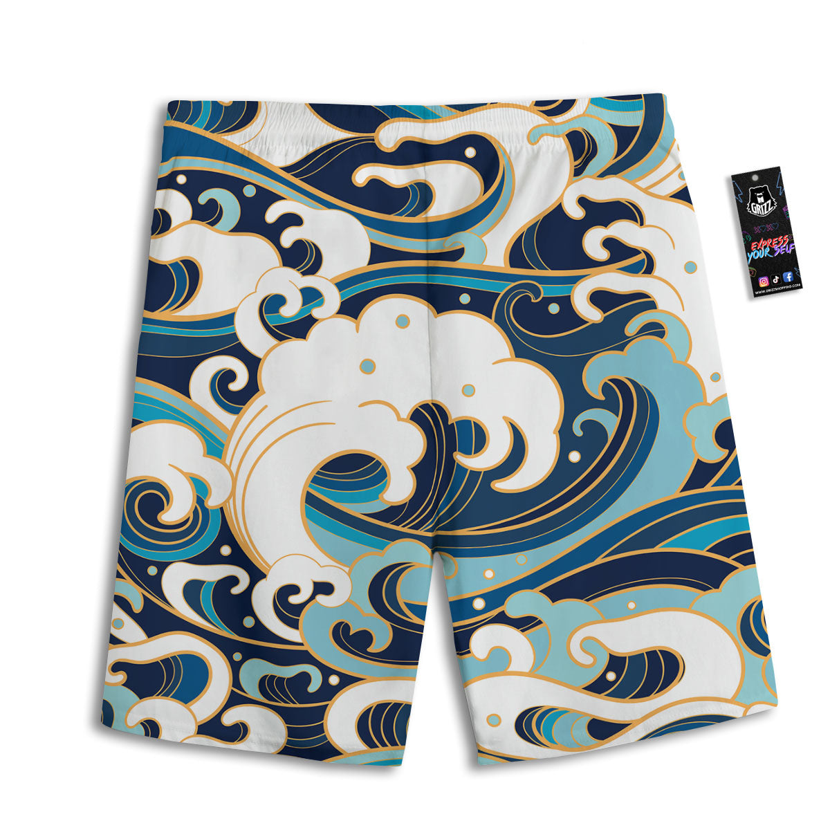 Ocean Wave Print Men's Athletic Shorts