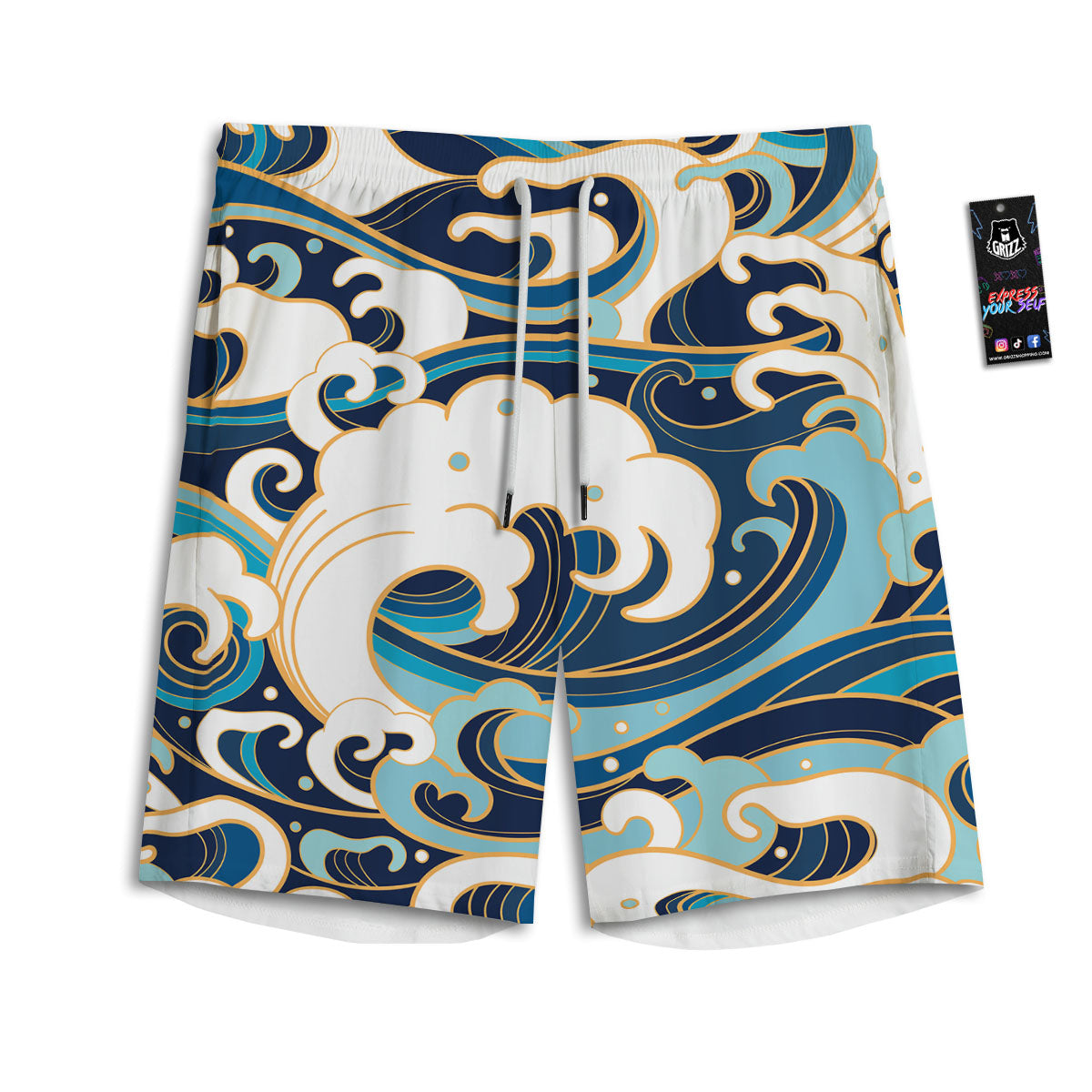Ocean Wave Print Men's Athletic Shorts