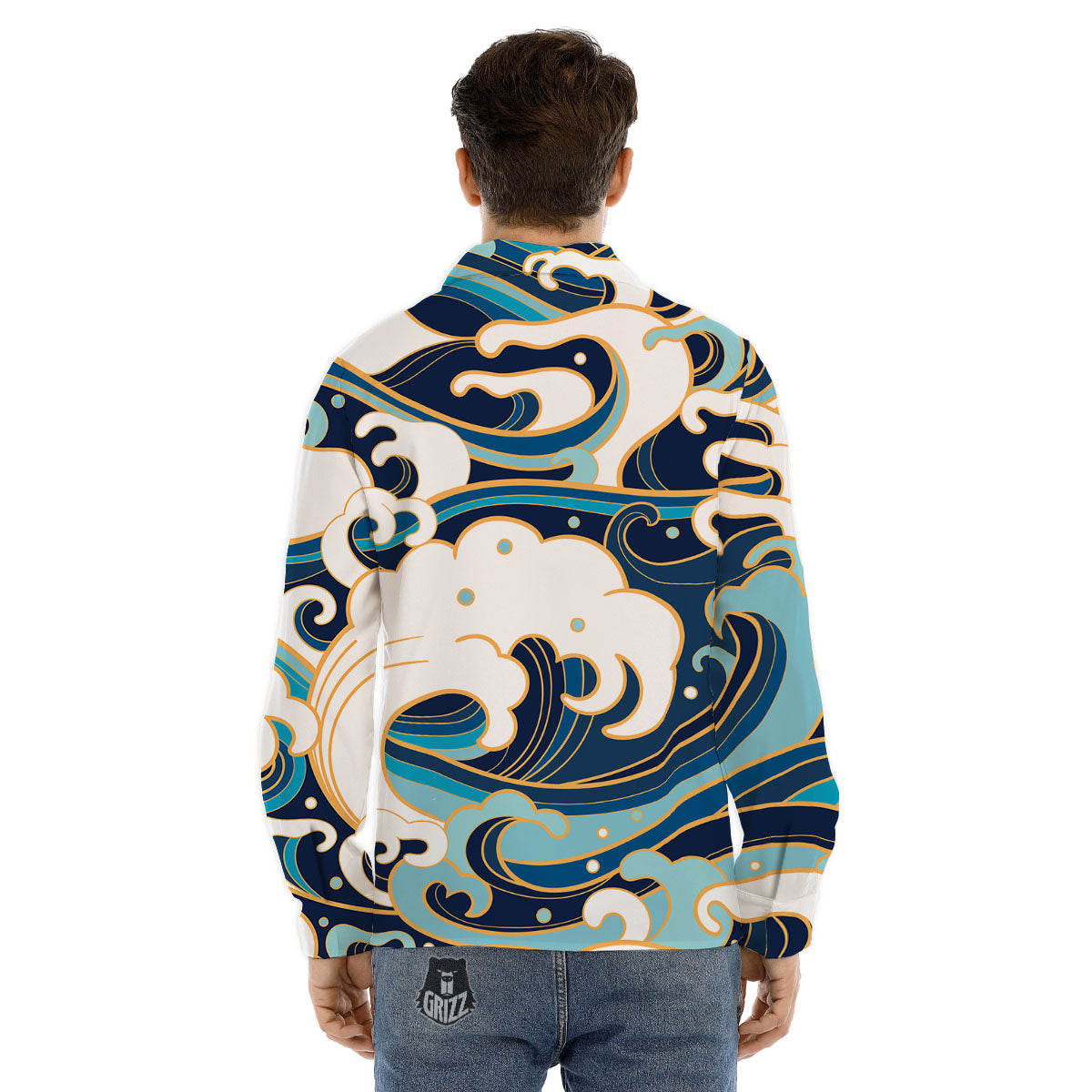 Ocean Wave Print Men's Dress Shirts-grizzshop