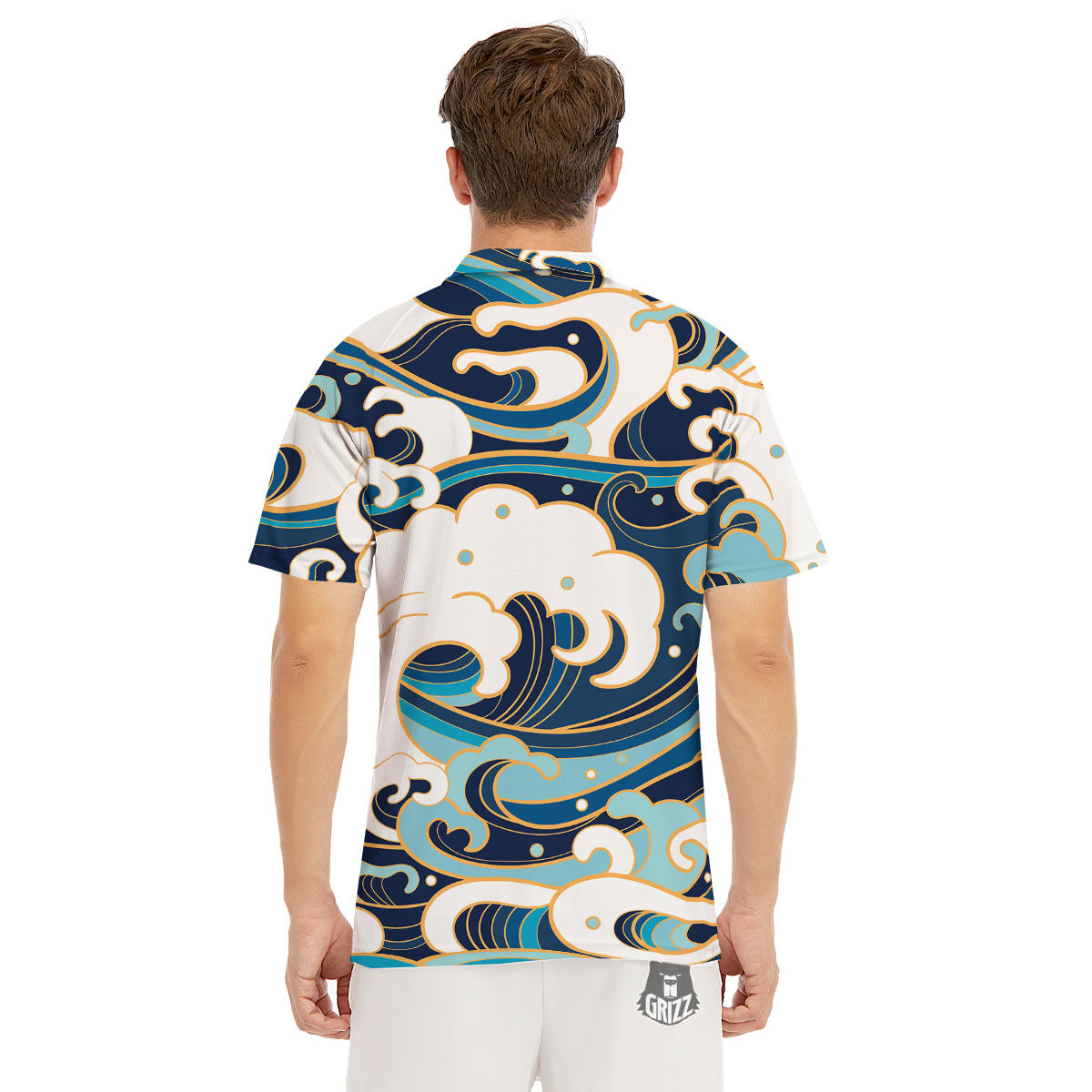 Ocean Wave Print Men's Golf Shirts-grizzshop
