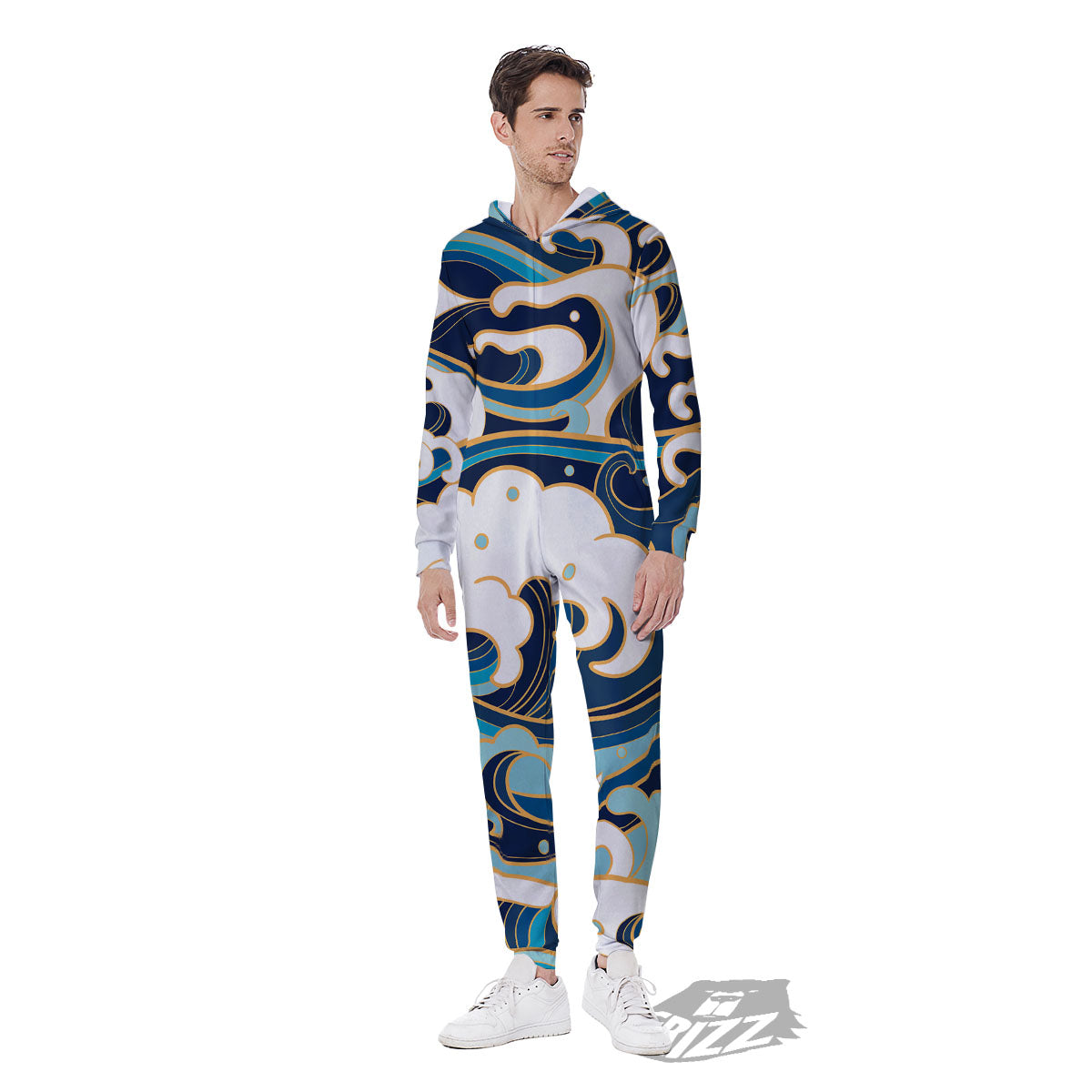 Ocean Wave Print Men's Jumpsuit-grizzshop