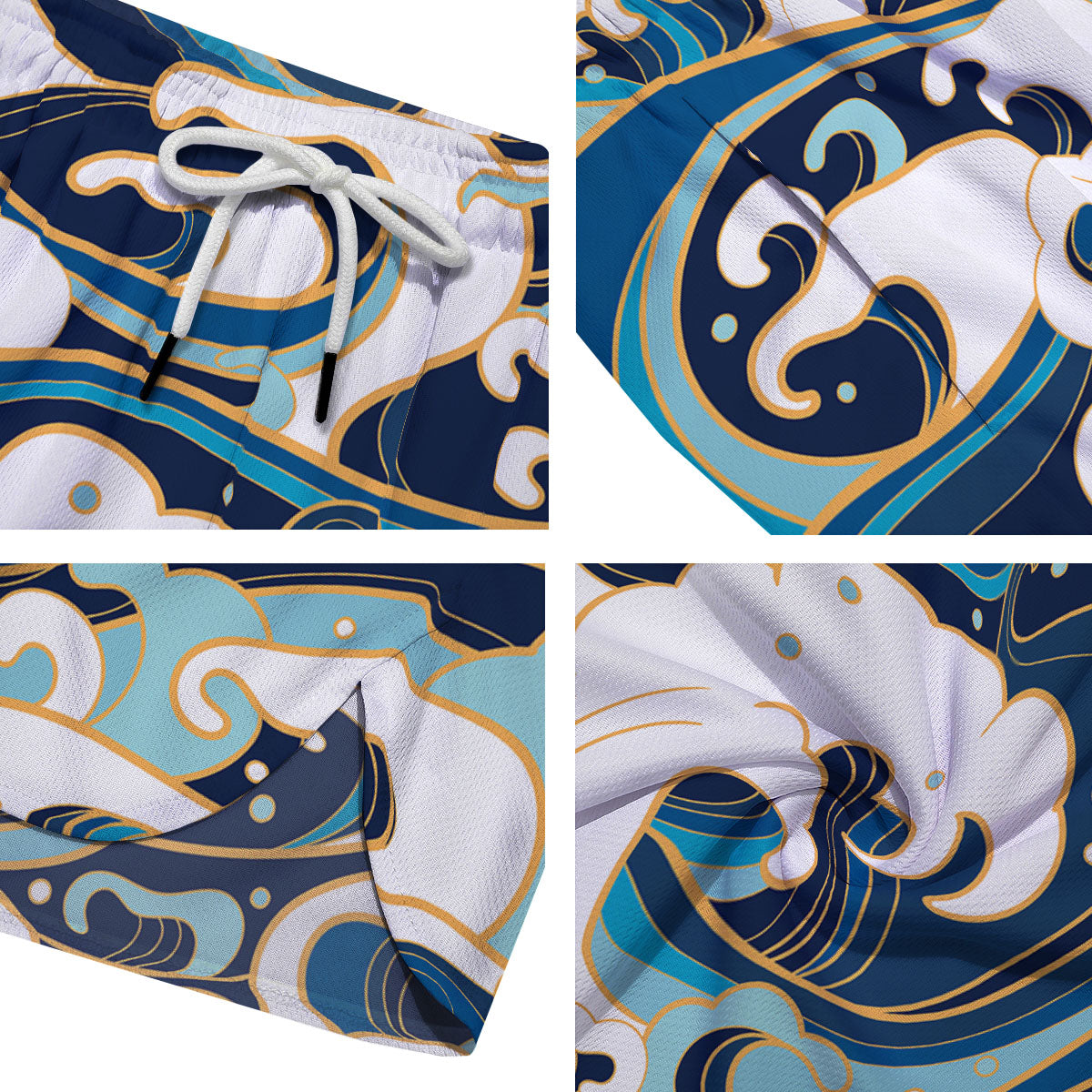Ocean Wave Print Men's Running Shorts-grizzshop