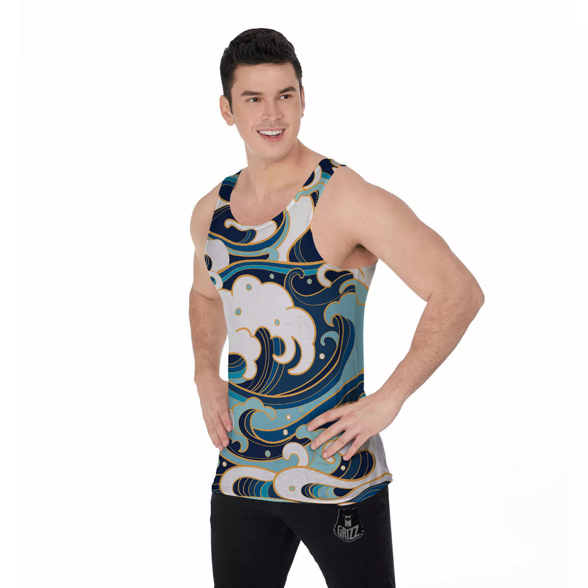 Ocean Wave Print Men's Tank Top-grizzshop