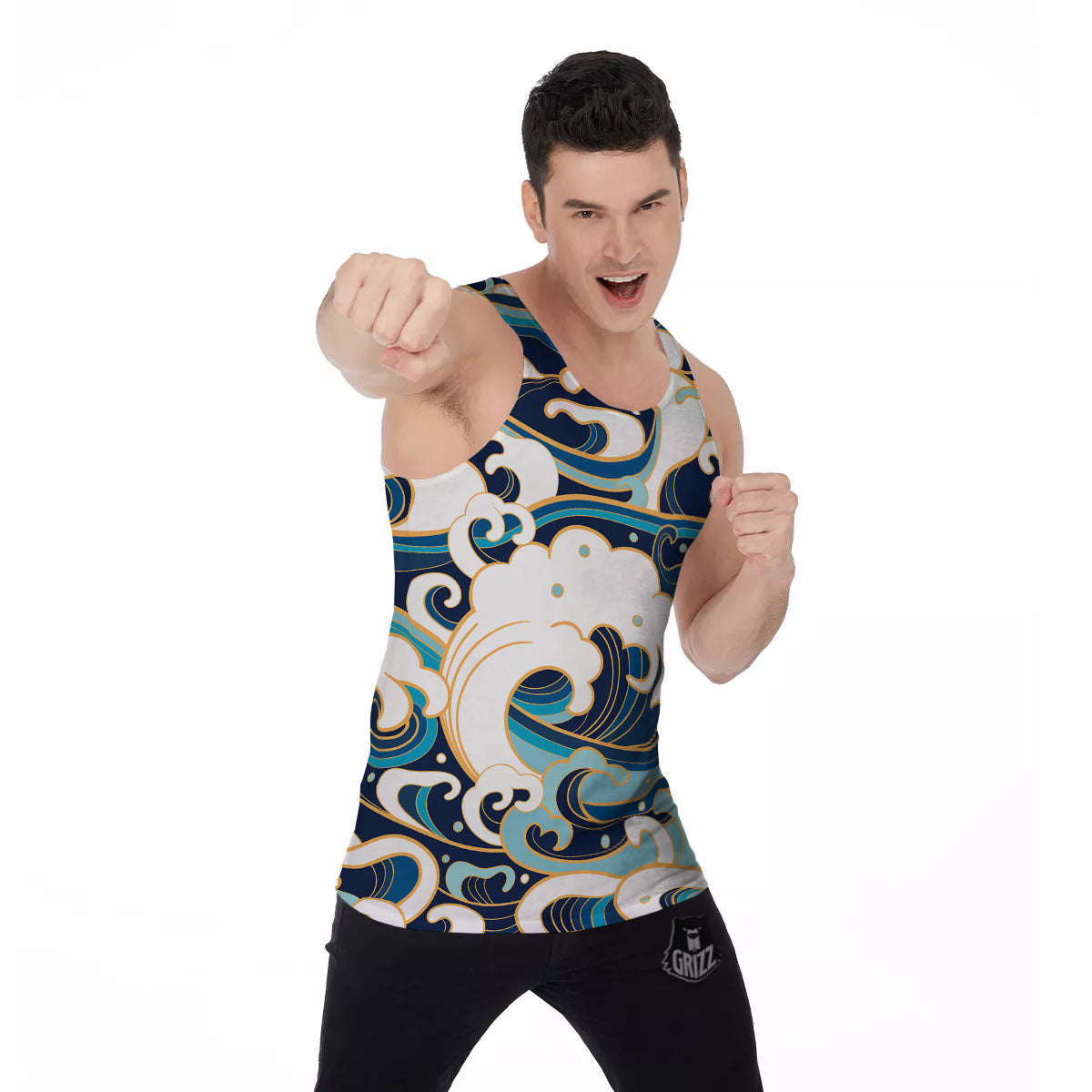 Ocean Wave Print Men's Tank Top-grizzshop