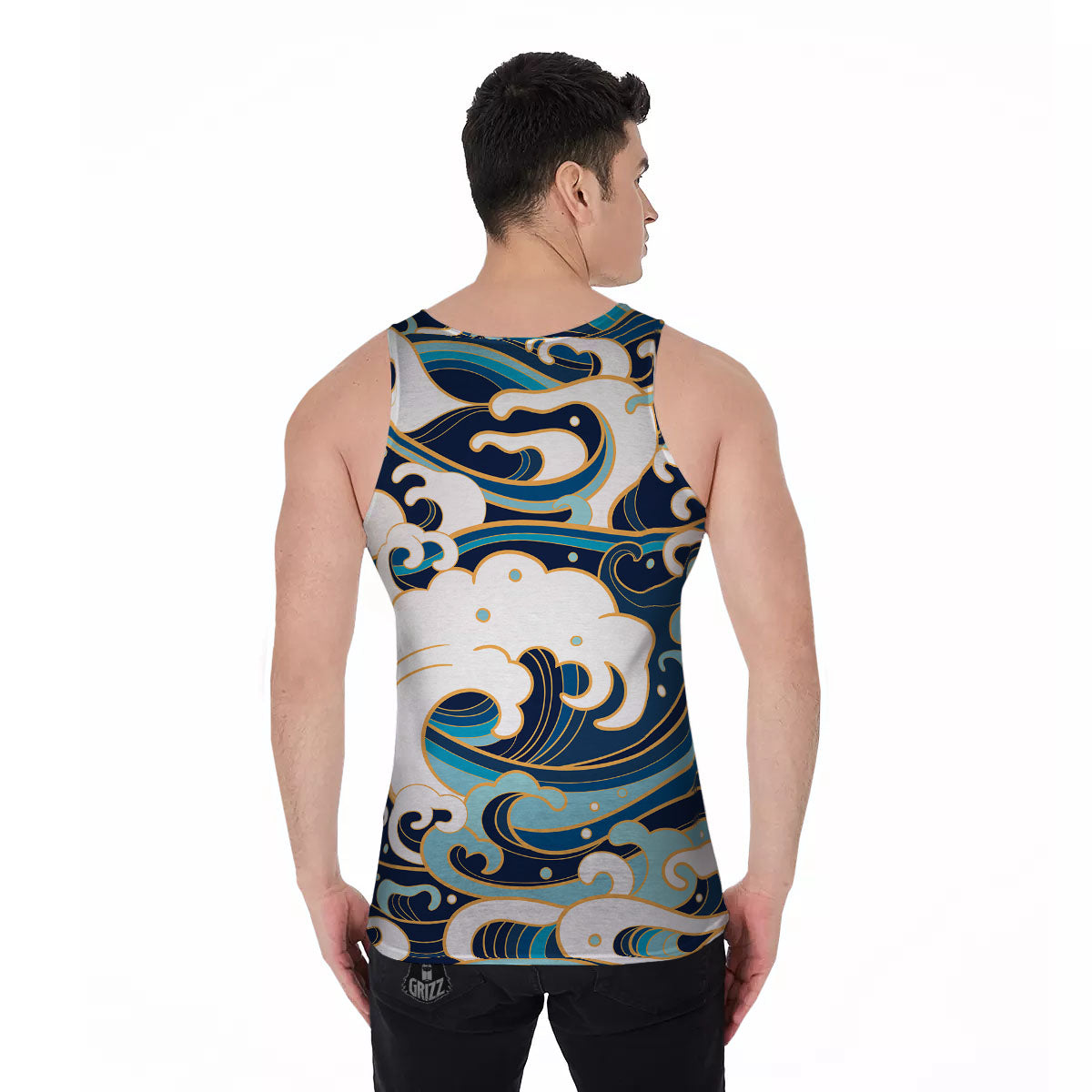 Ocean Wave Print Men's Tank Top-grizzshop