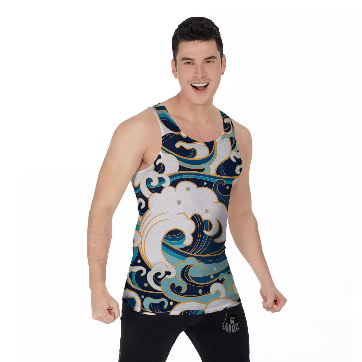 Ocean Wave Print Men's Tank Top-grizzshop