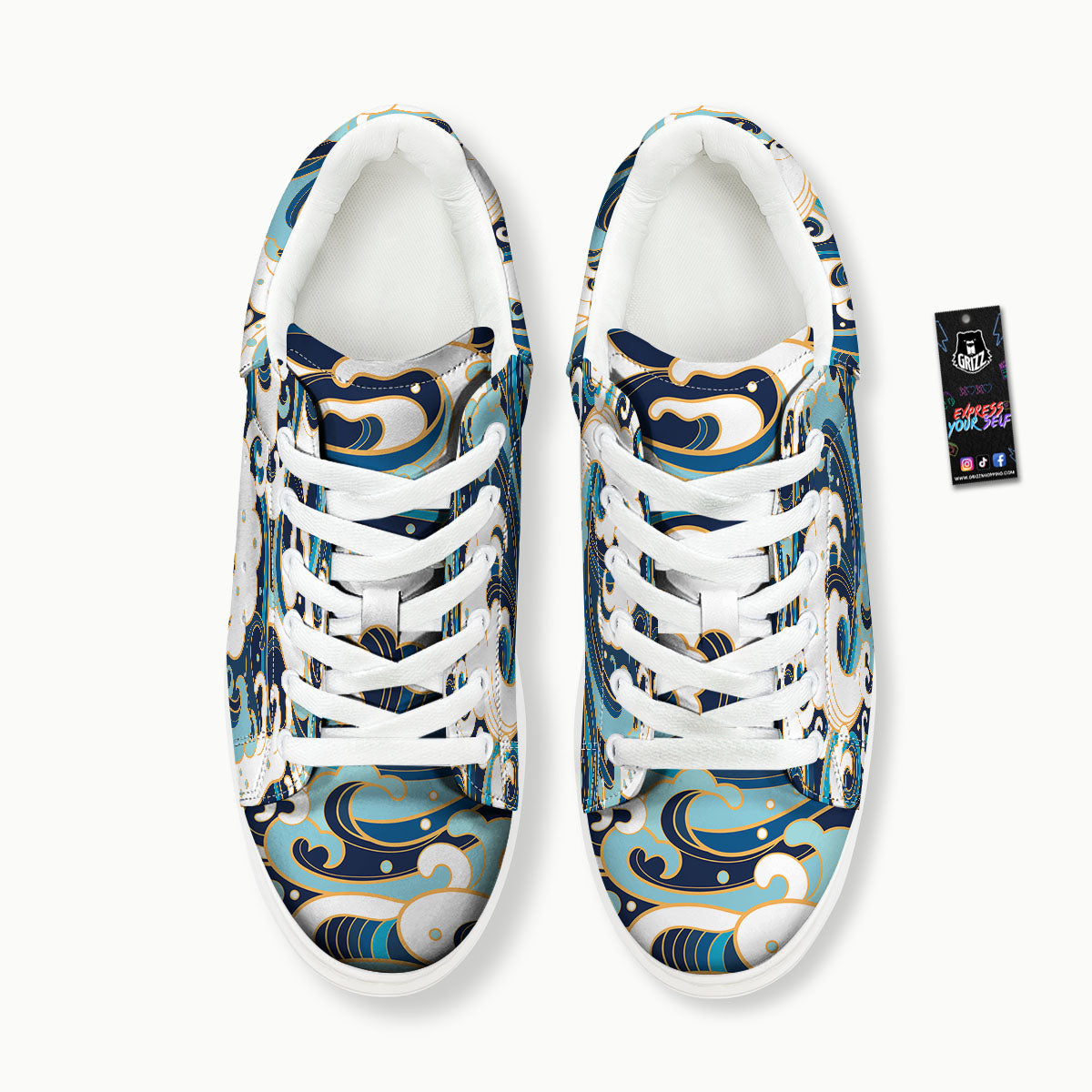 Ocean Wave Print Platform Shoes-grizzshop