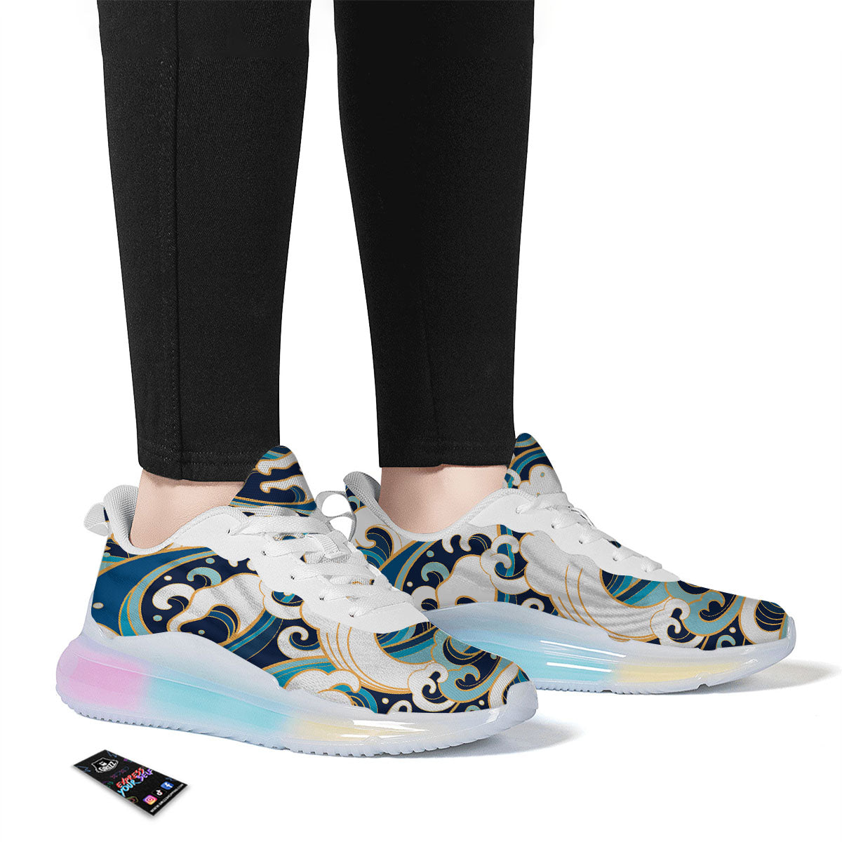 Ocean Wave Print Running Sneakers-grizzshop