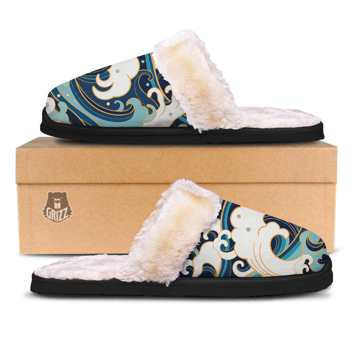 Ocean Wave Print Slippers-grizzshop