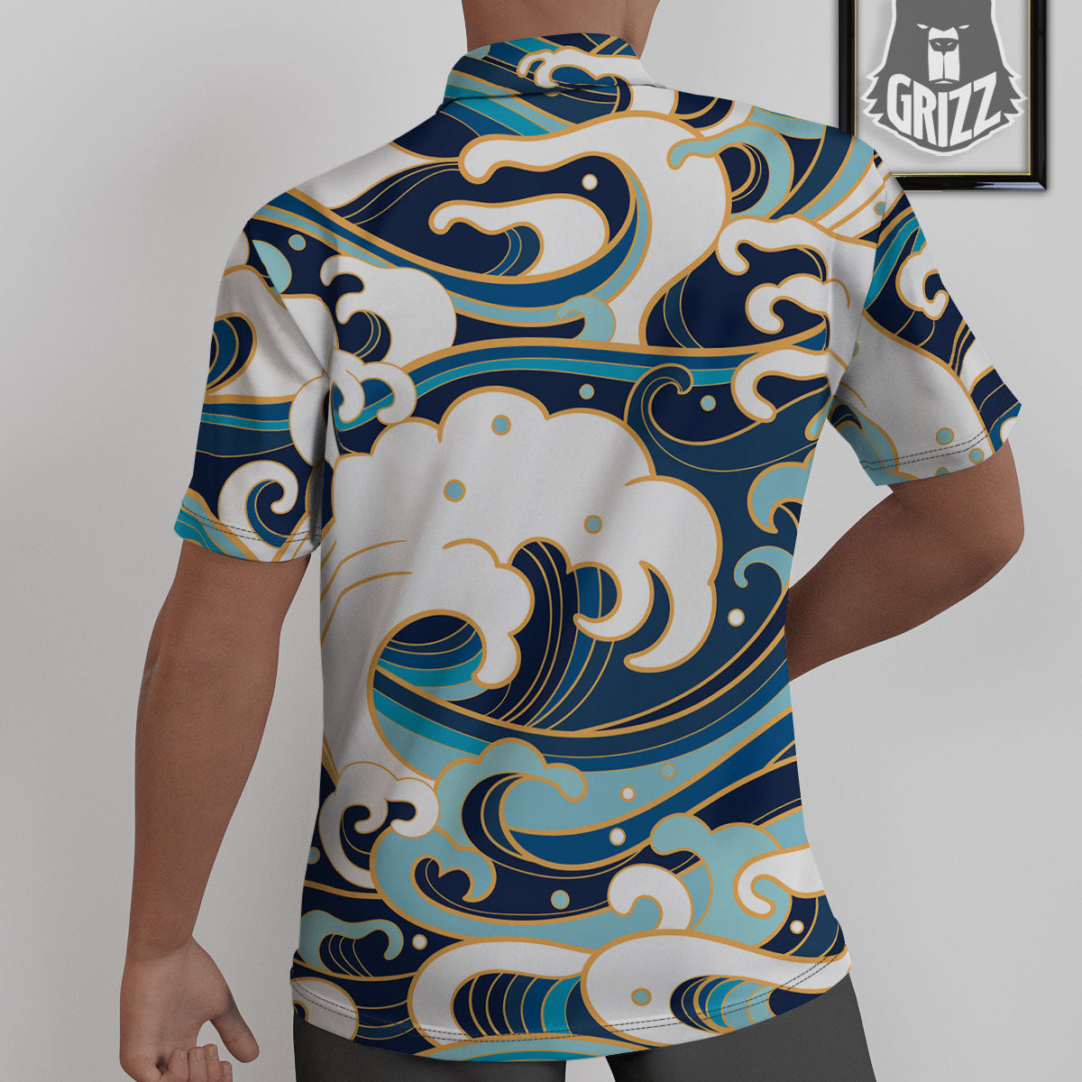 Ocean Wave Print Untucked Shirts-grizzshop
