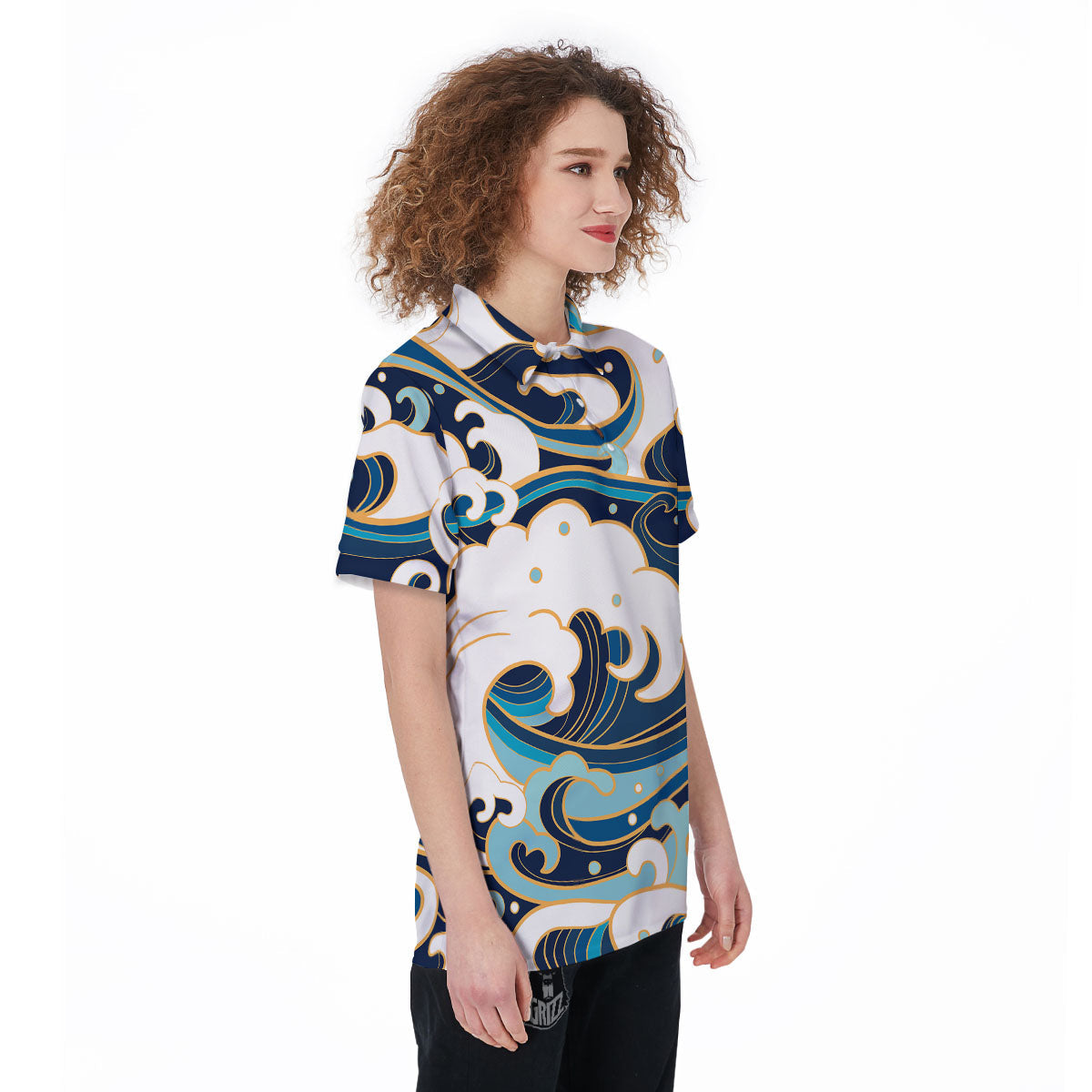 Ocean Wave Print Women's Golf Shirts-grizzshop