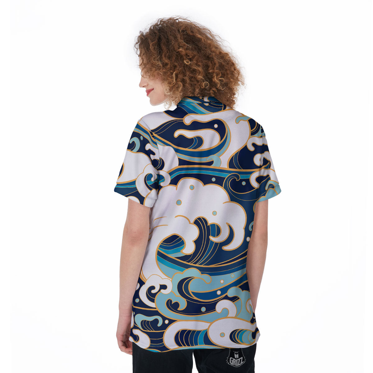 Ocean Wave Print Women's Golf Shirts-grizzshop