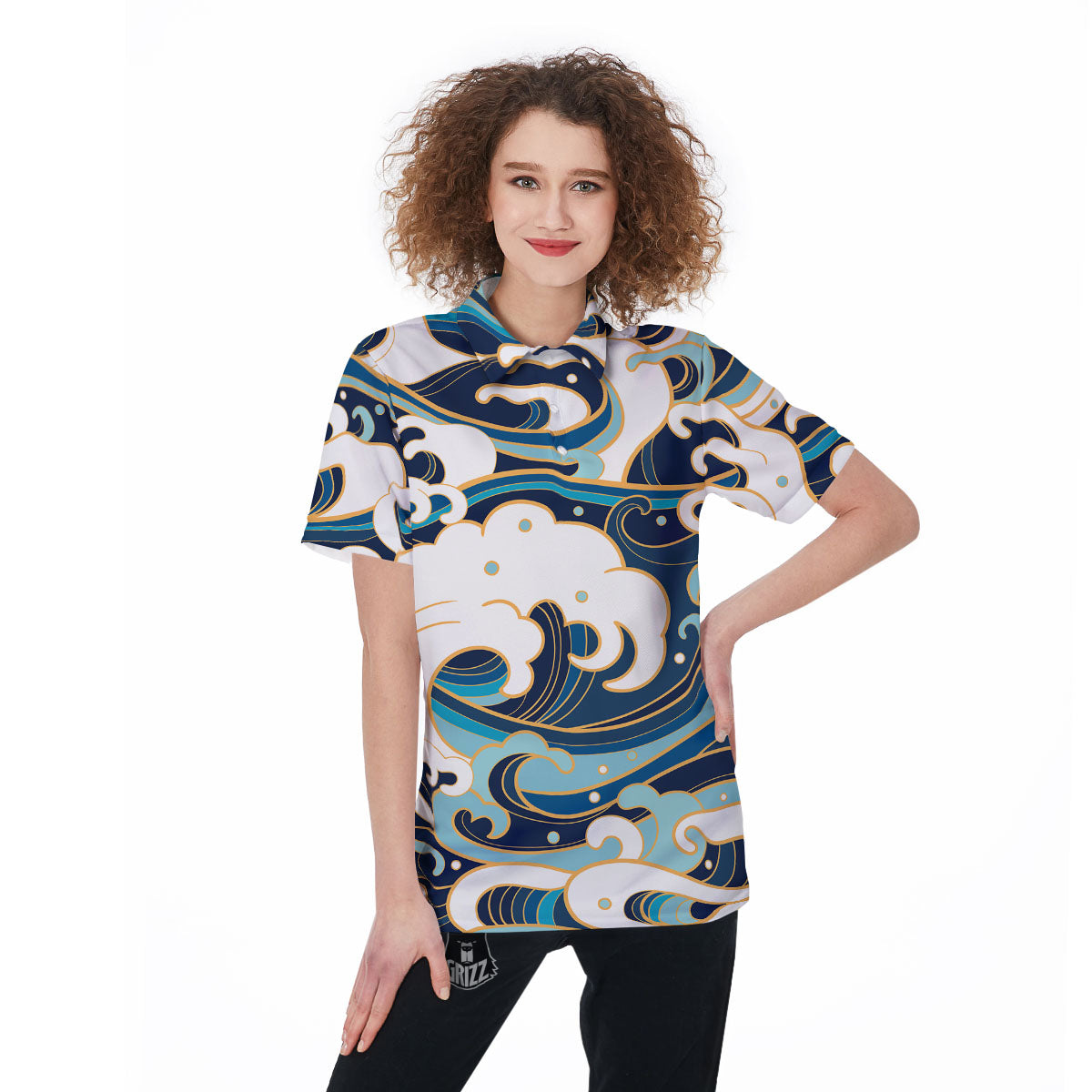 Ocean Wave Print Women's Golf Shirts-grizzshop