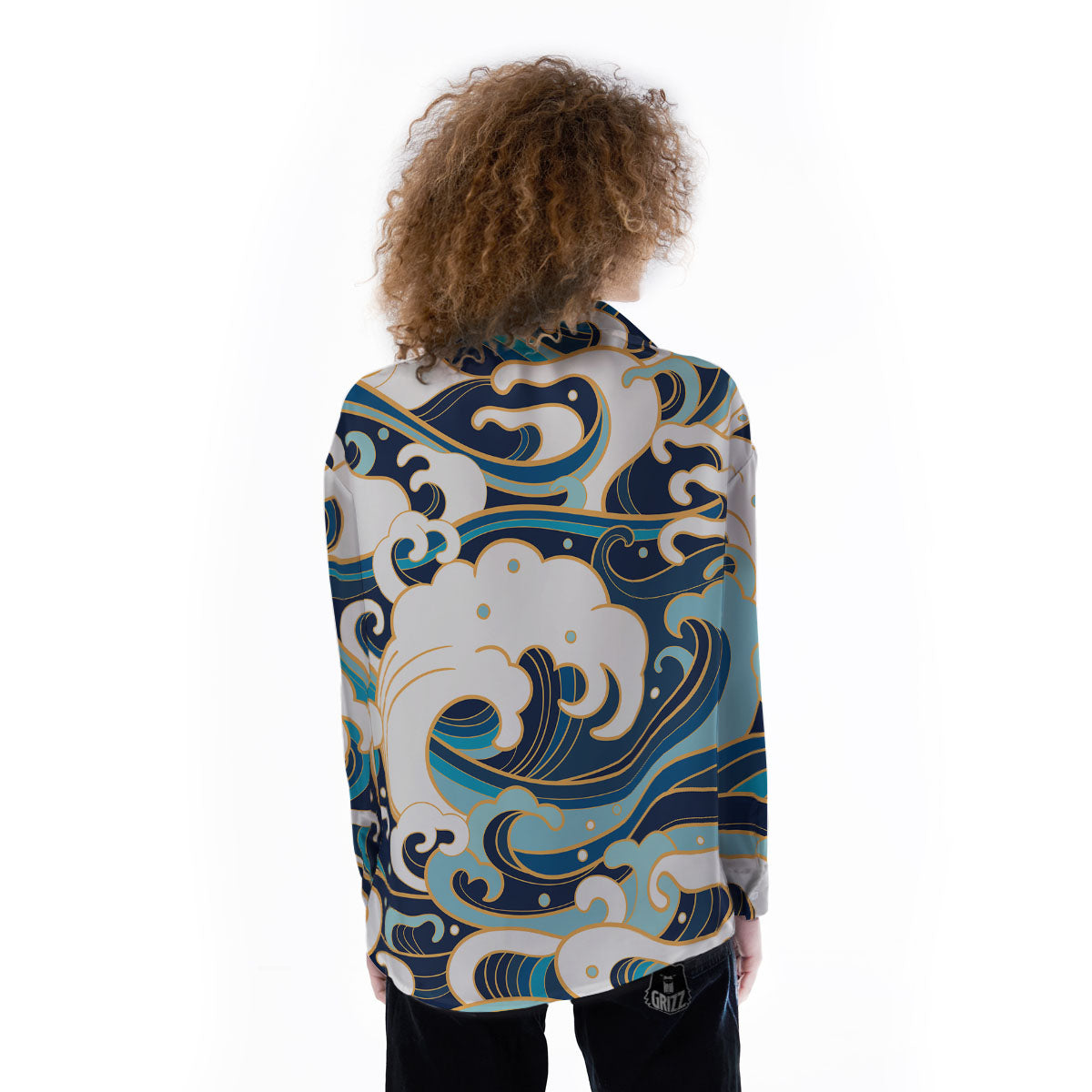 Ocean Wave Print Women's Long Sleeve Shirts-grizzshop