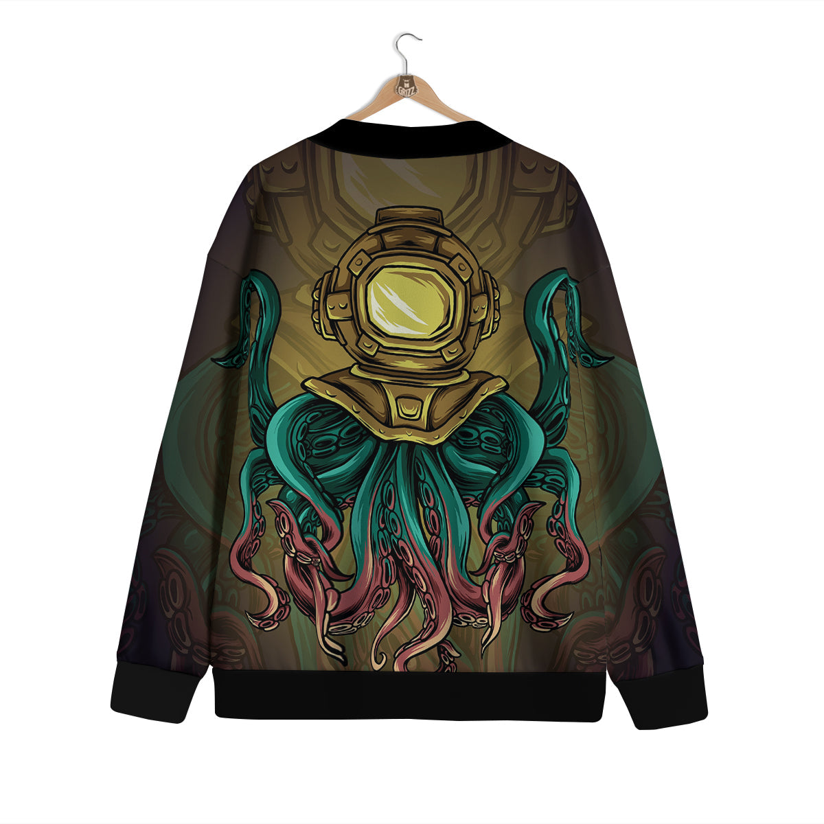 Octopus And Diving Helmet Print Cardigan-grizzshop