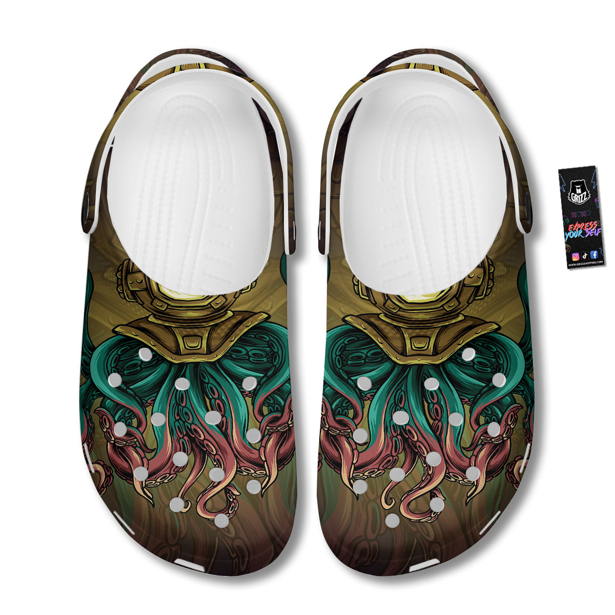 Octopus And Diving Helmet Print Clog-grizzshop