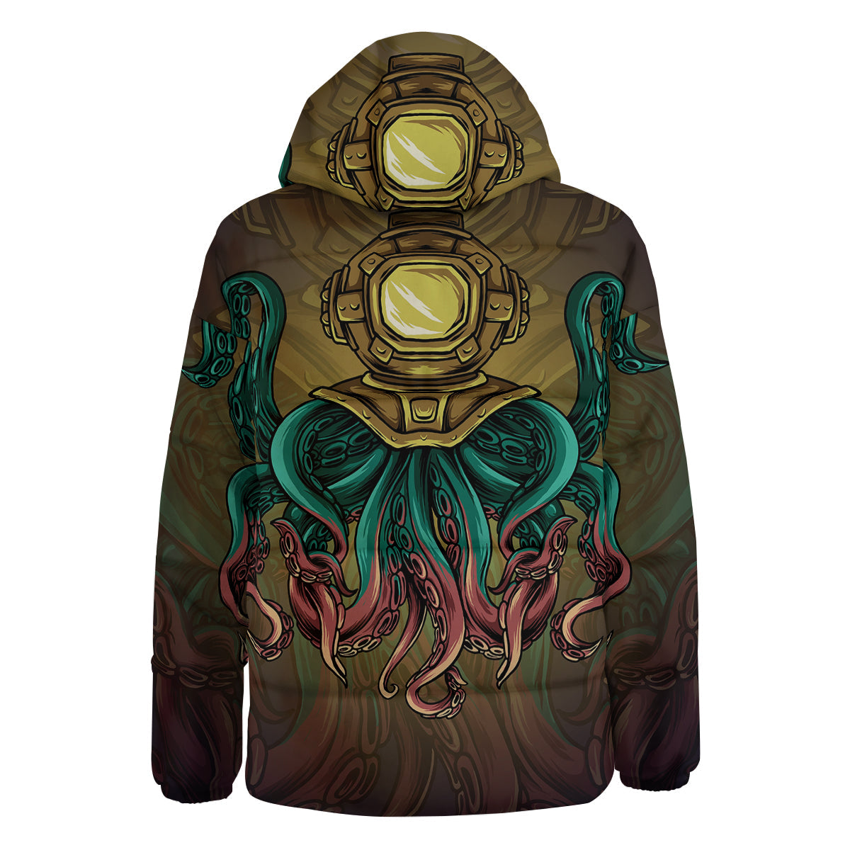 Octopus And Diving Helmet Print Down Jacket-grizzshop