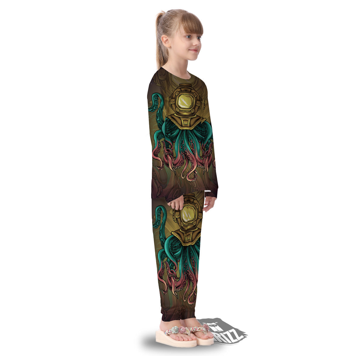 Octopus And Diving Helmet Print Kid's Pajamas-grizzshop