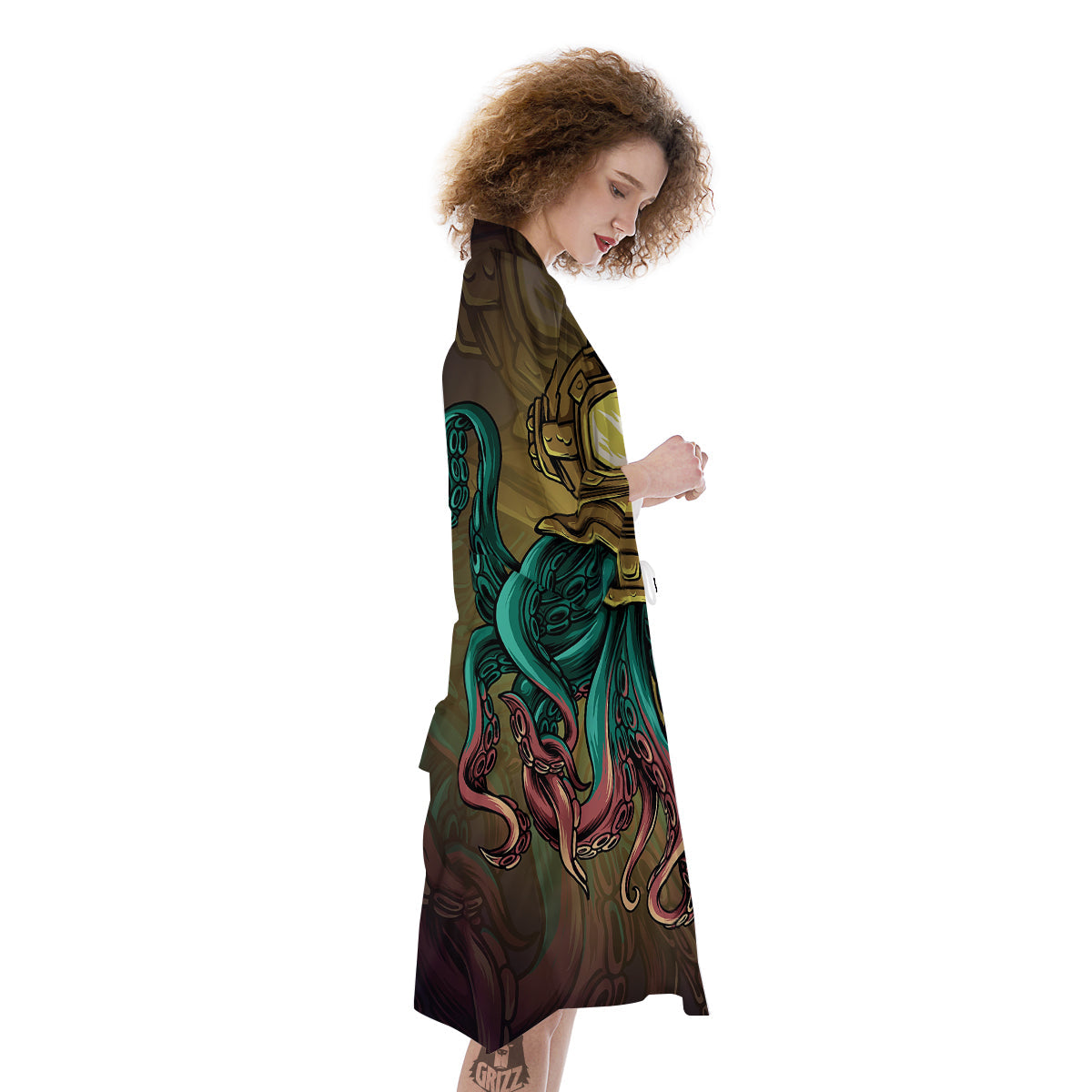 Octopus And Diving Helmet Print Kimono-grizzshop