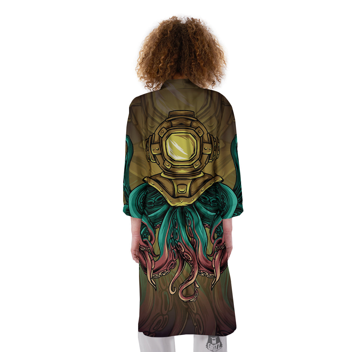 Octopus And Diving Helmet Print Kimono-grizzshop