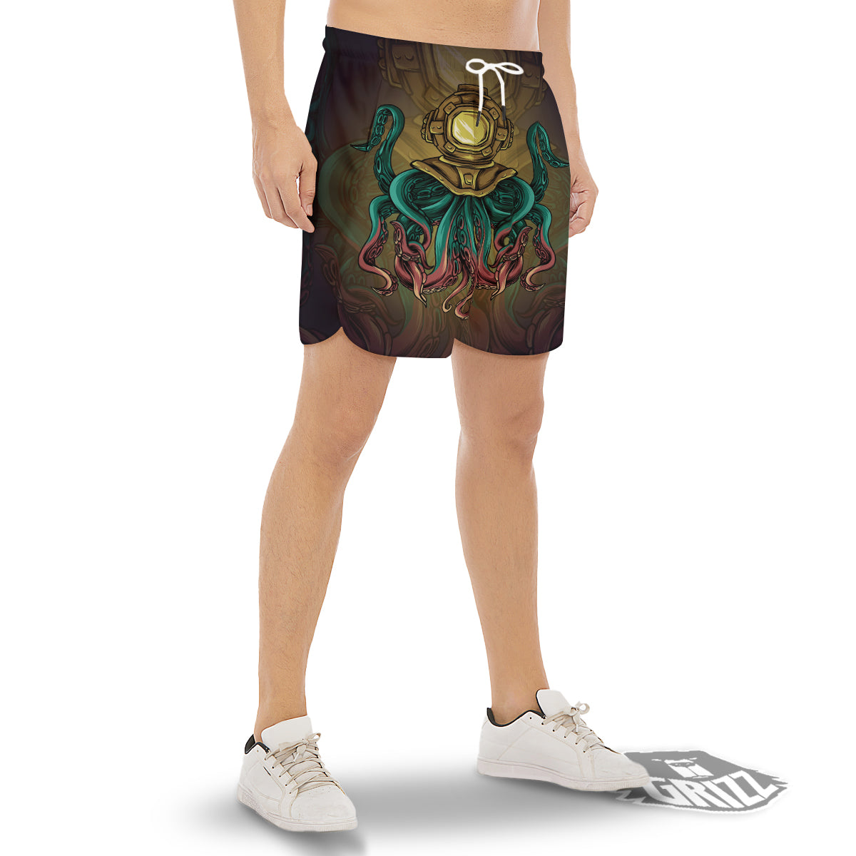 Octopus And Diving Helmet Print Men's Gym Shorts-grizzshop