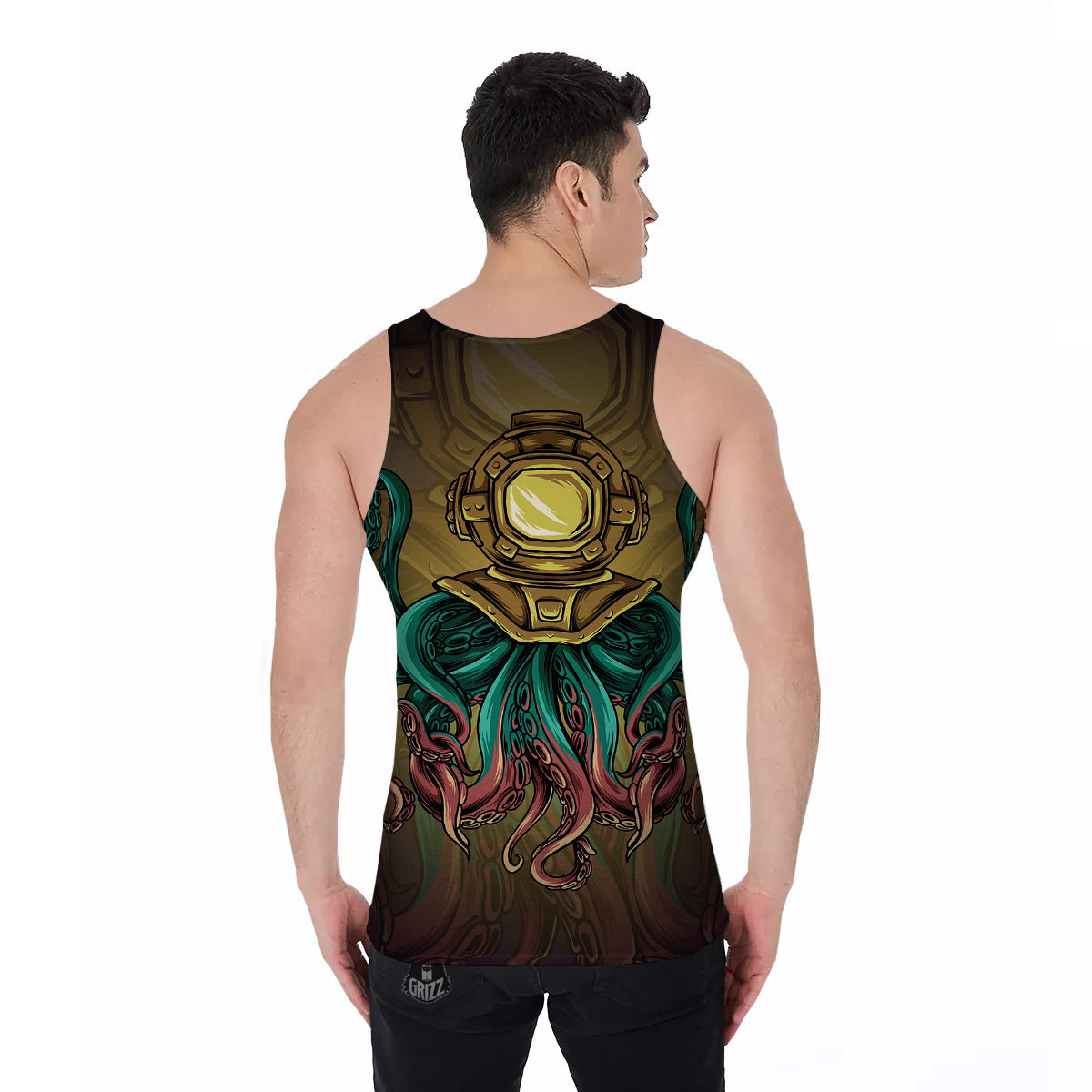 Octopus And Diving Helmet Print Men's Tank Top-grizzshop