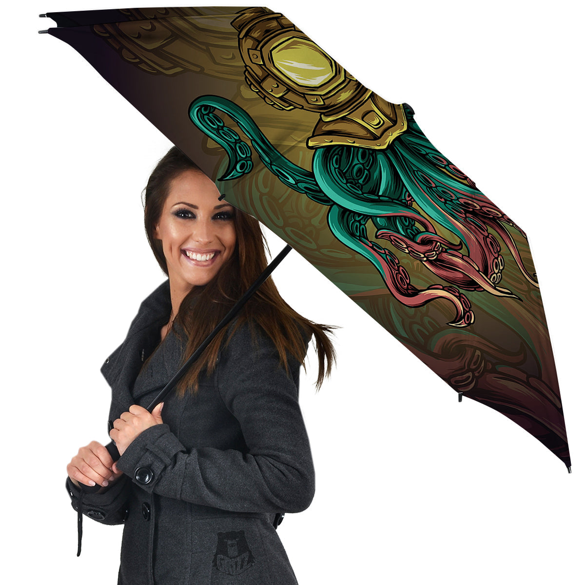 Octopus And Diving Helmet Print Umbrella-grizzshop