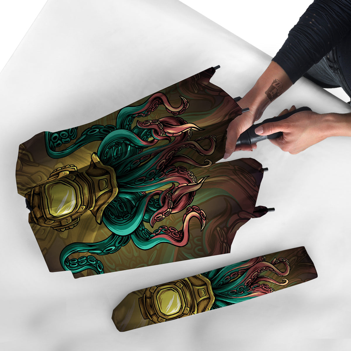 Octopus And Diving Helmet Print Umbrella-grizzshop
