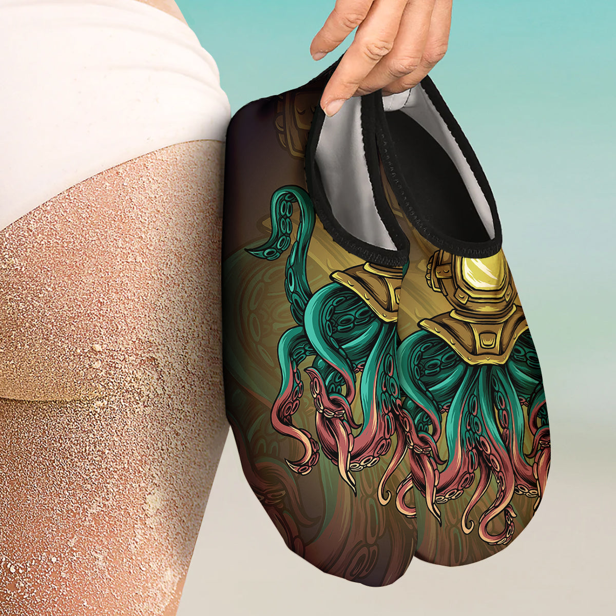 Octopus And Diving Helmet Print Water Shoes-grizzshop