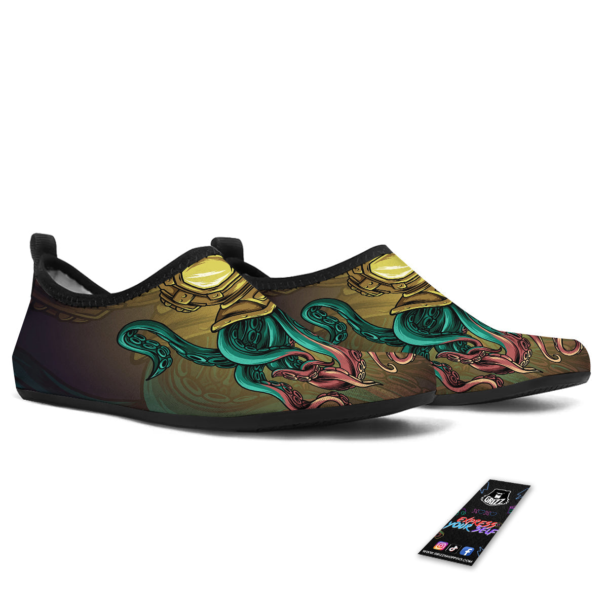 Octopus And Diving Helmet Print Water Shoes-grizzshop