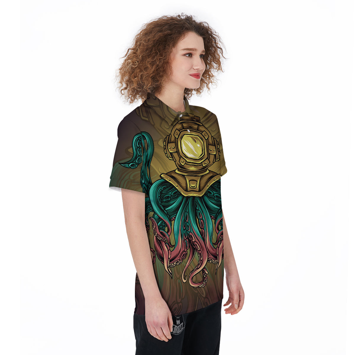 Octopus And Diving Helmet Print Women's Golf Shirts-grizzshop