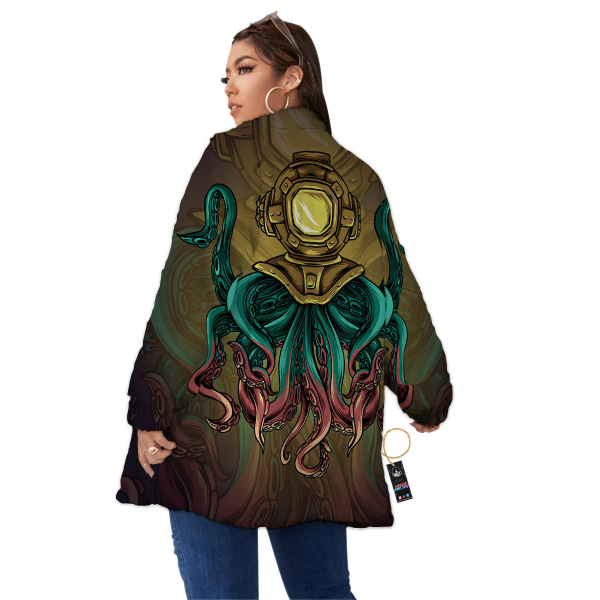 Octopus And Diving Helmet Print Women's Sherpa Jacket-grizzshop