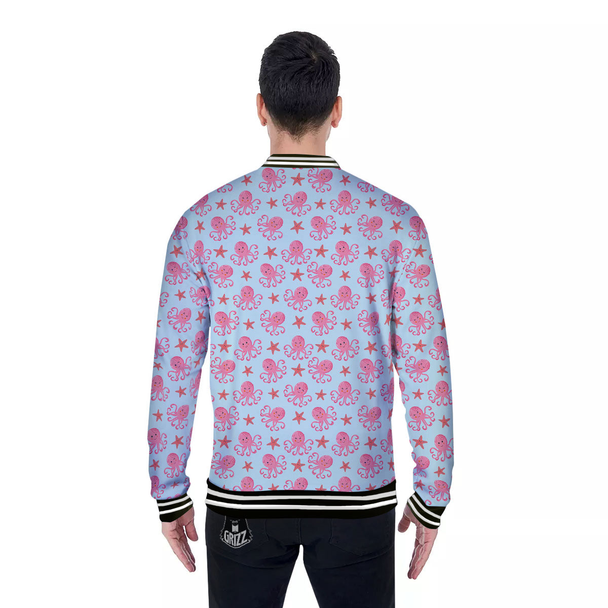 Octopus Cartoon Print Pattern Baseball Jacket-grizzshop