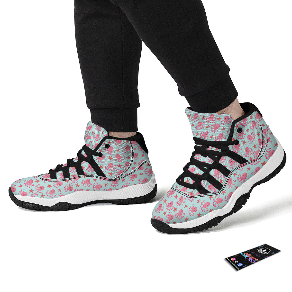Octopus Cartoon Print Pattern Black Bball Shoes-grizzshop