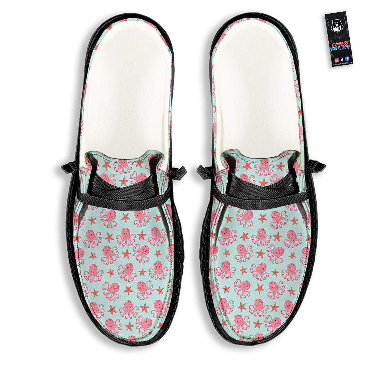 Octopus Cartoon Print Pattern Black Loafers-grizzshop