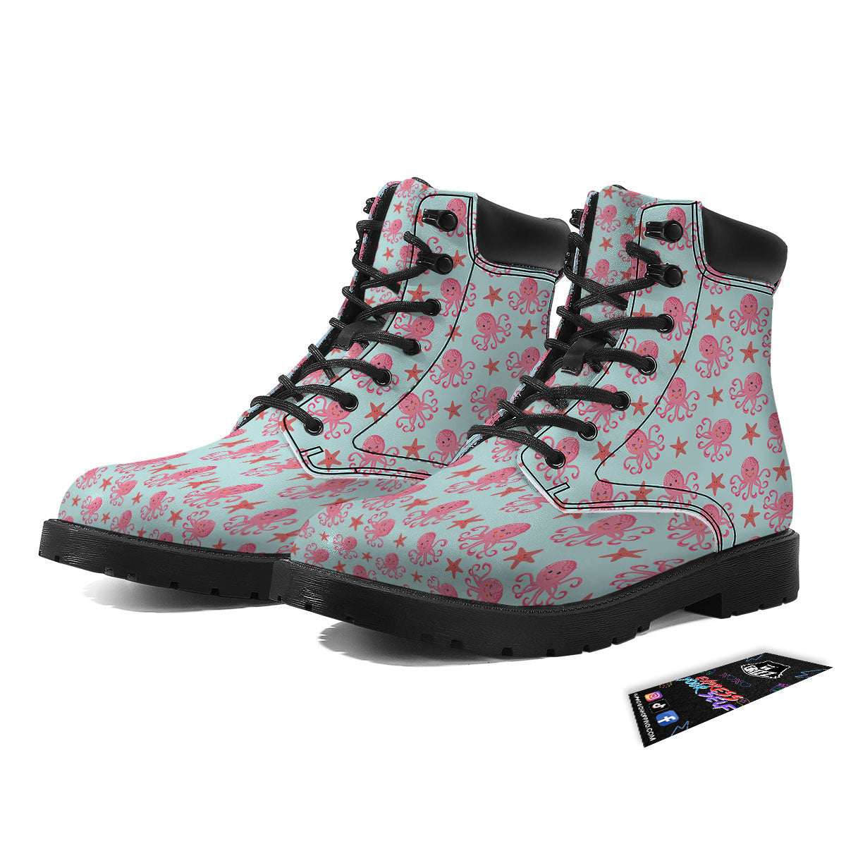 Octopus Cartoon Print Pattern Boots-grizzshop