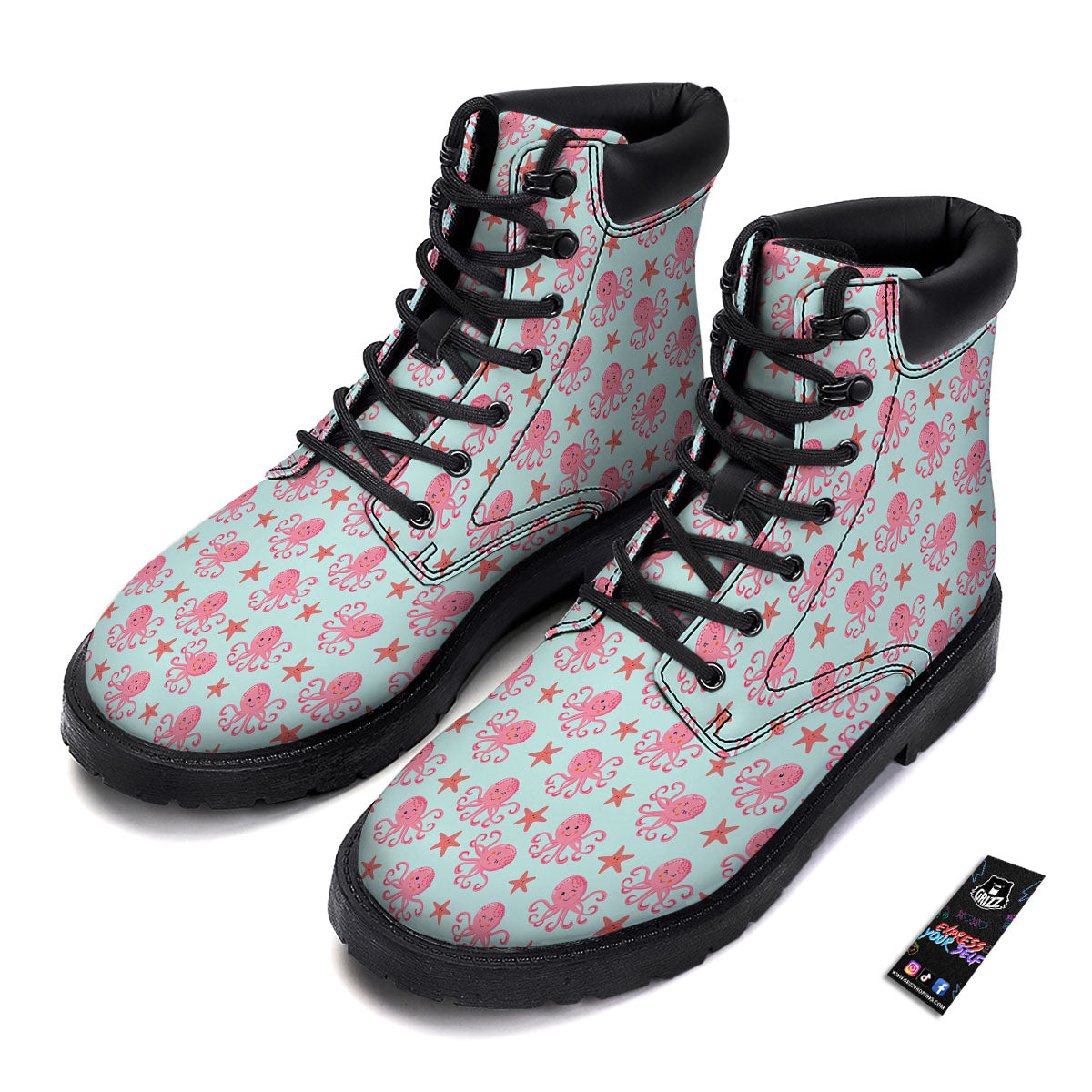 Octopus Cartoon Print Pattern Boots-grizzshop