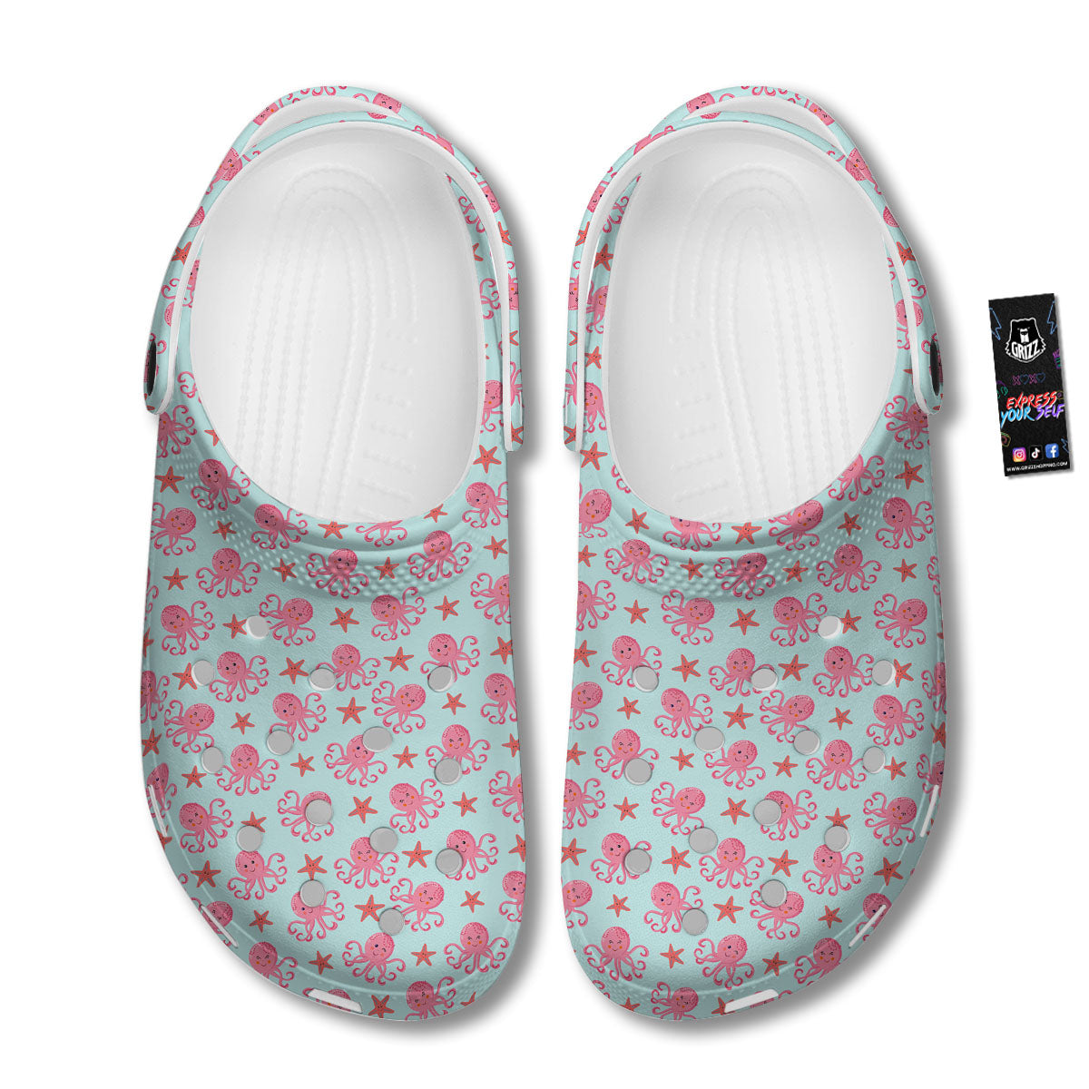 Octopus Cartoon Print Pattern Clog-grizzshop