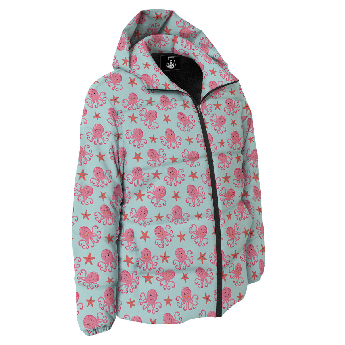 Octopus Cartoon Print Pattern Down Jacket-grizzshop