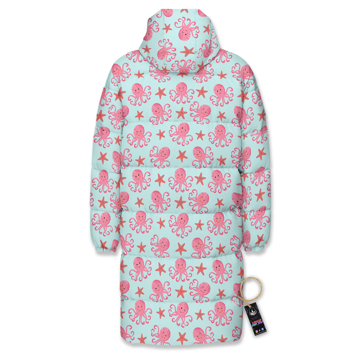 Octopus Cartoon Print Pattern Long Down Jacket-grizzshop