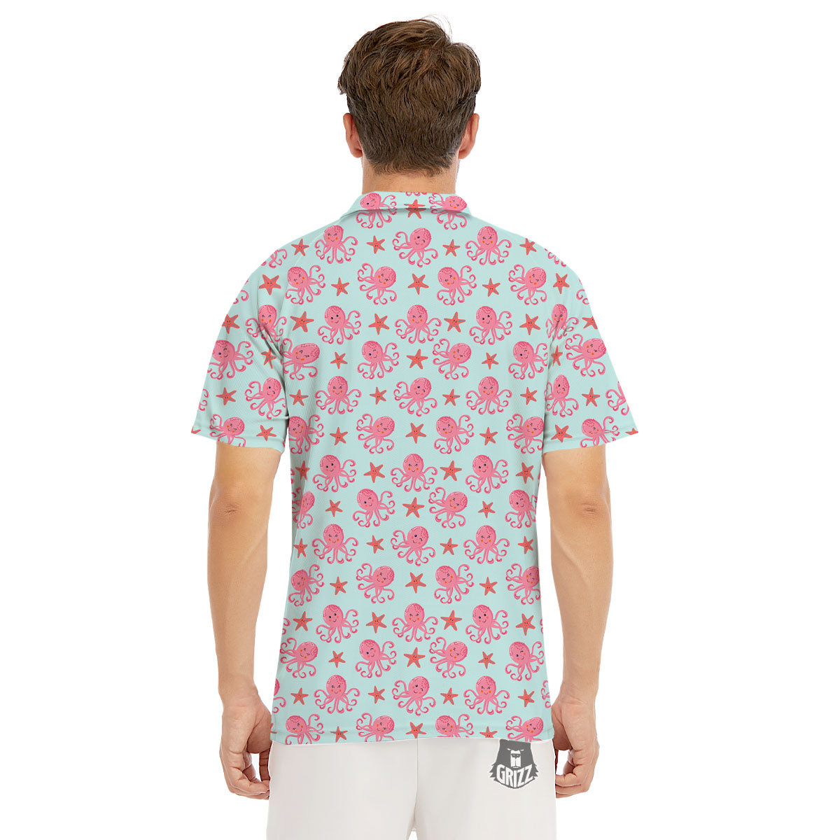 Octopus Cartoon Print Pattern Men's Golf Shirts-grizzshop