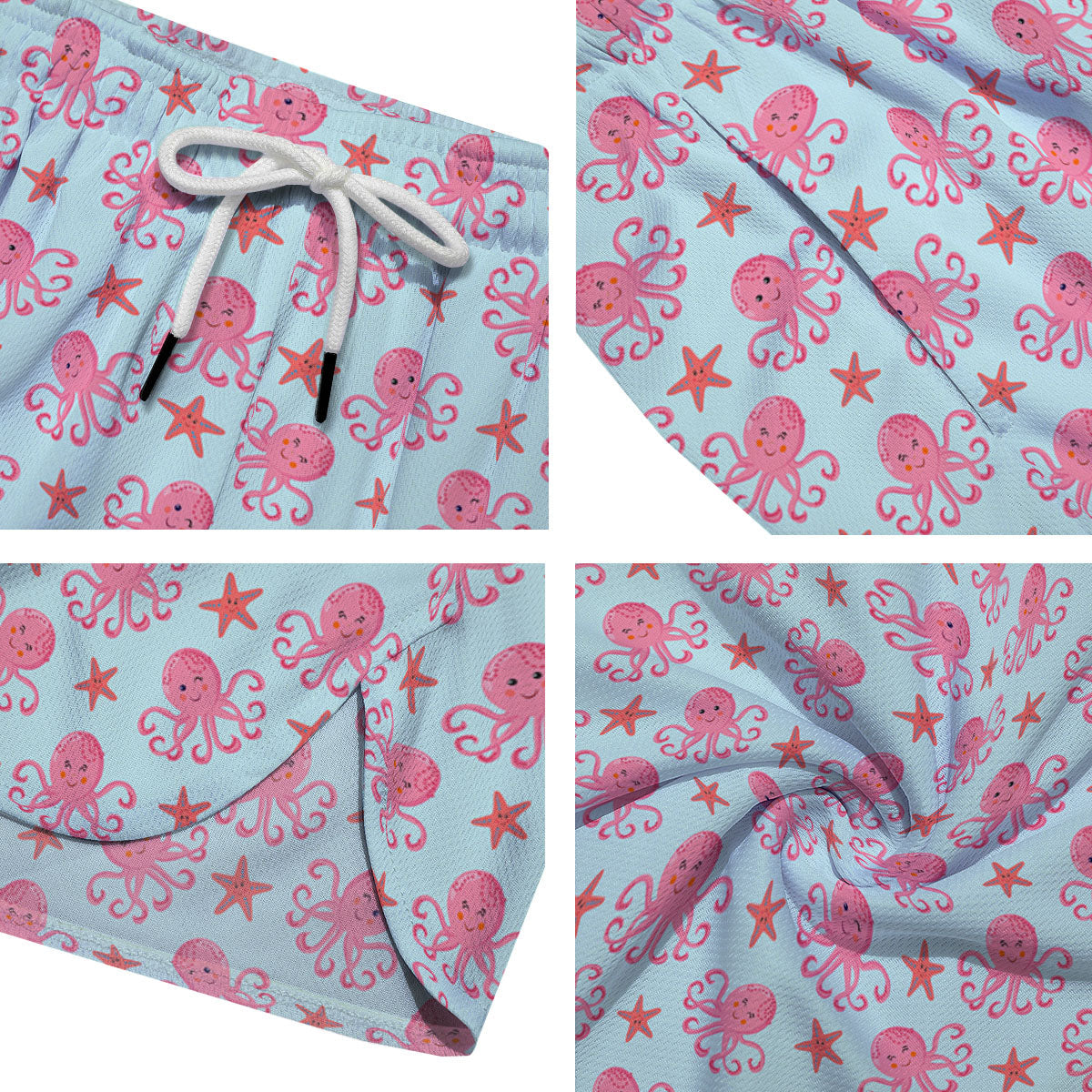 Octopus Cartoon Print Pattern Men's Running Shorts-grizzshop