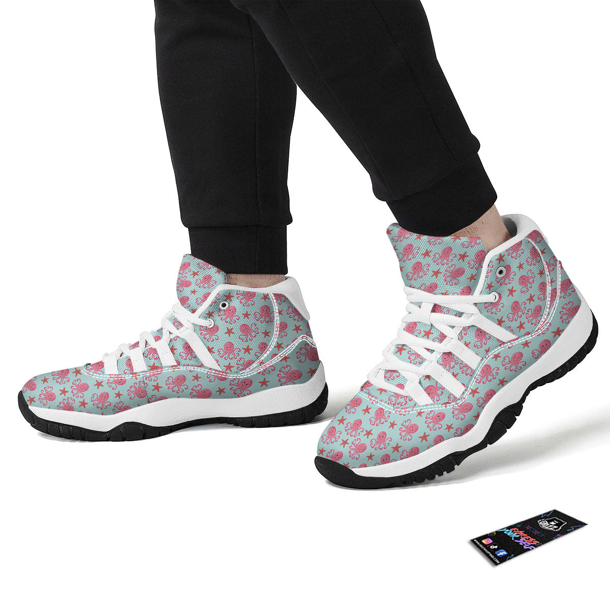 Octopus Cartoon Print Pattern White Bball Shoes-grizzshop