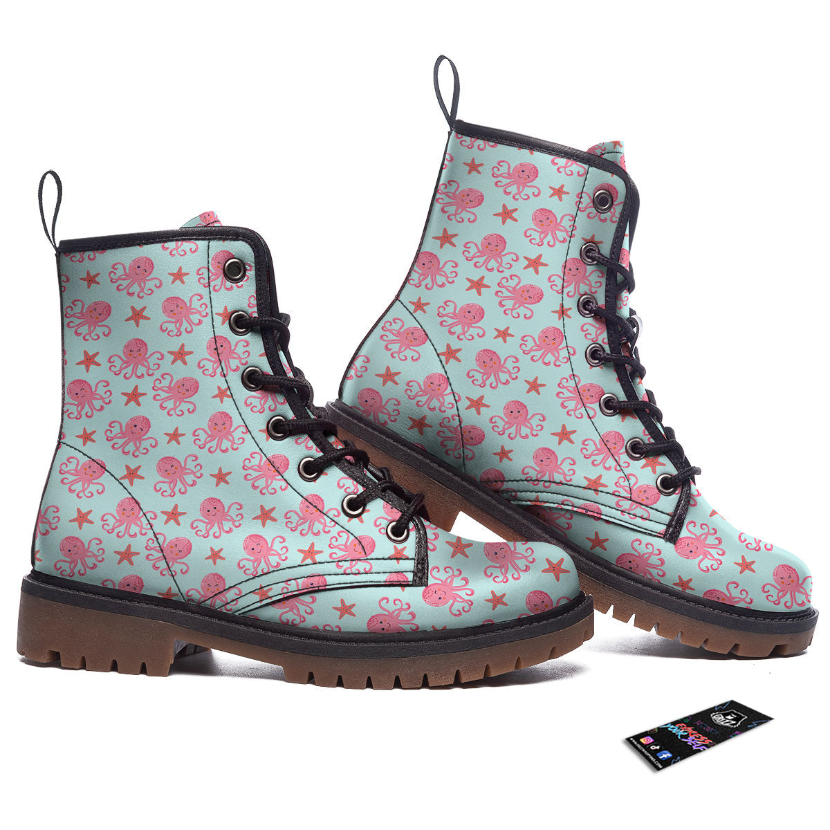 Octopus Cartoon Print Pattern Work Boots-grizzshop