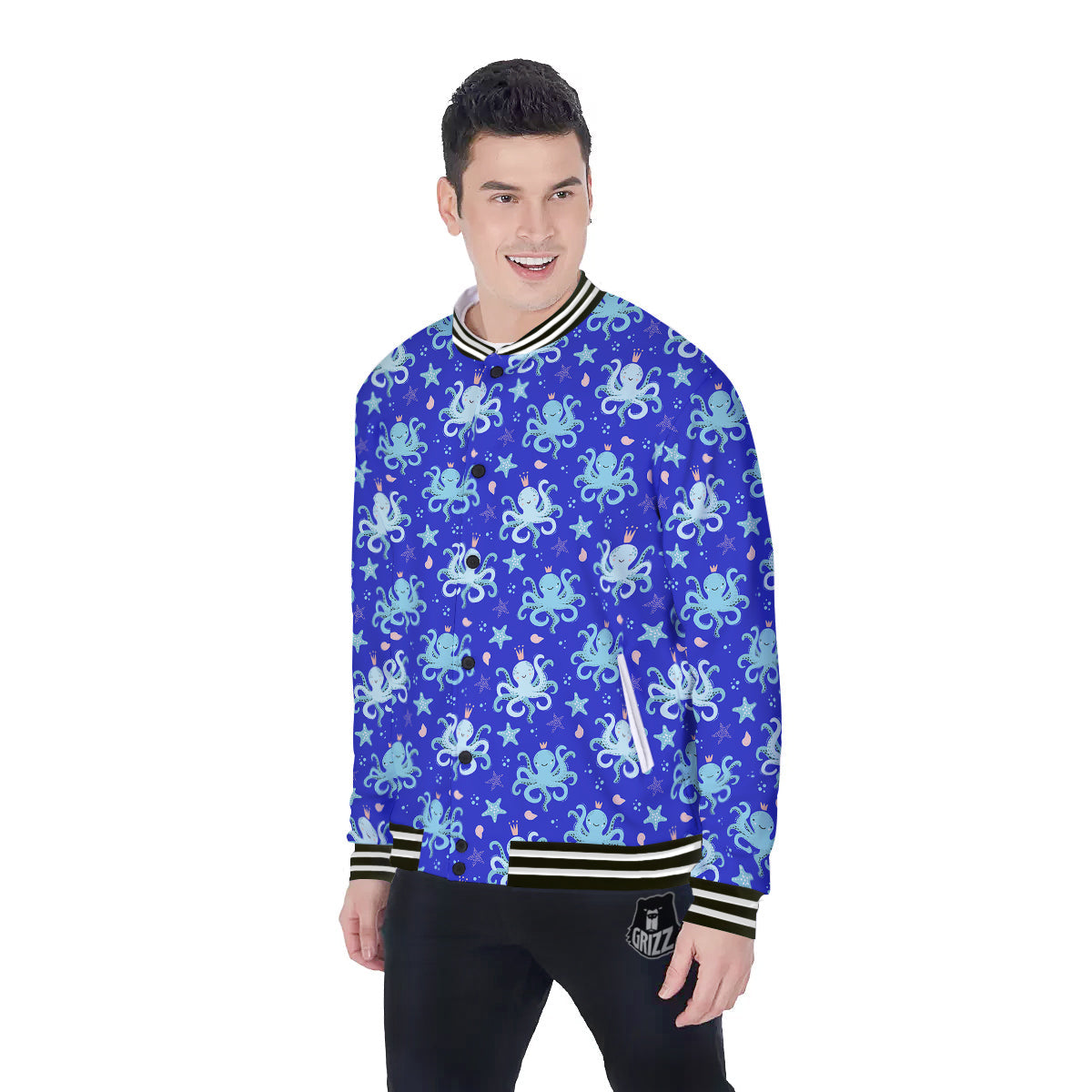 Octopus Cute Print Pattern Baseball Jacket-grizzshop