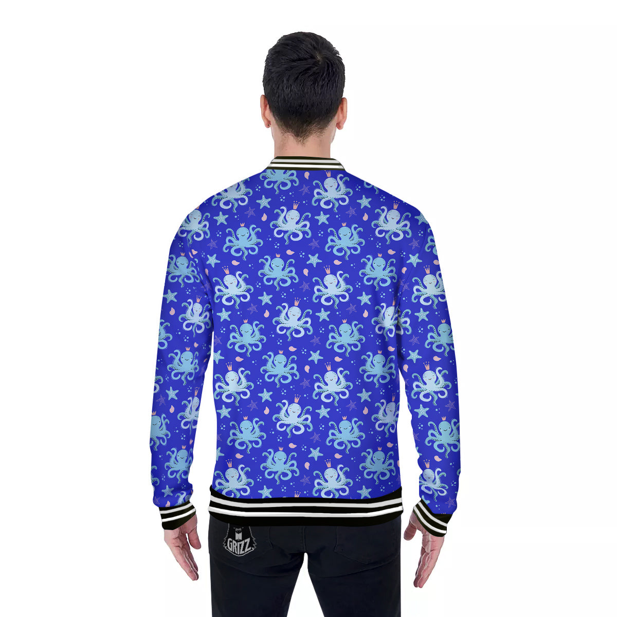 Octopus Cute Print Pattern Baseball Jacket-grizzshop