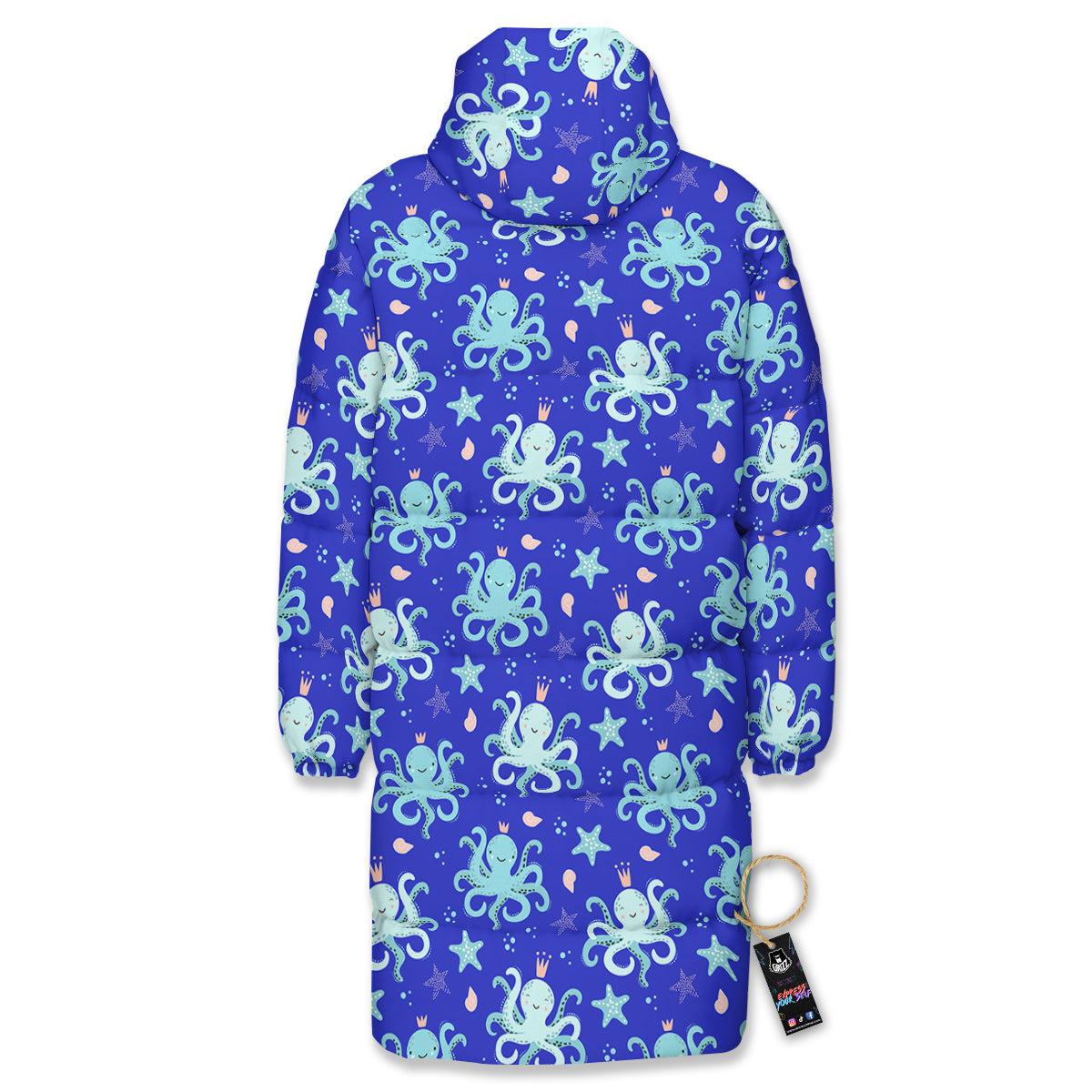 Octopus Cute Print Pattern Long Down Jacket-grizzshop