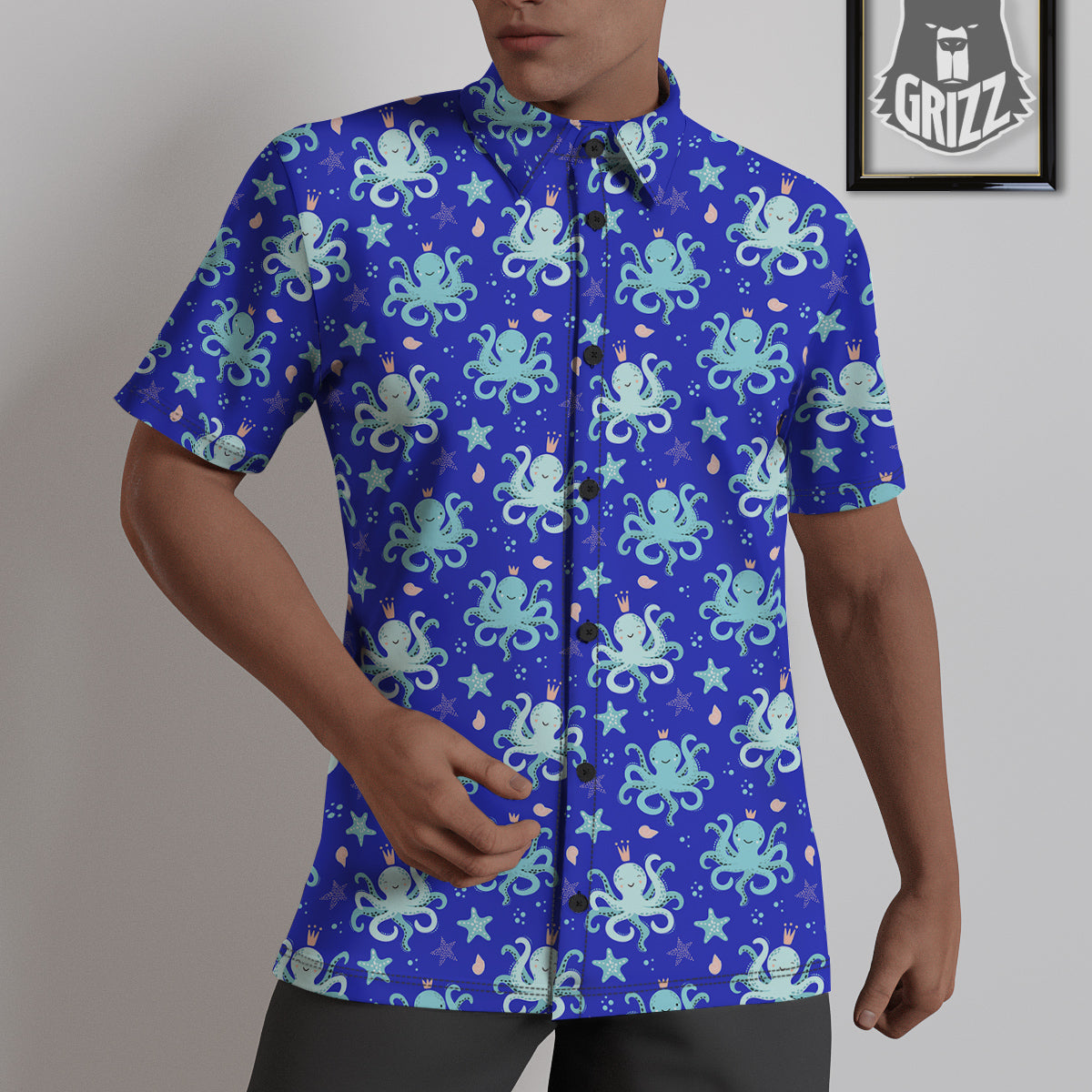 Octopus Cute Print Pattern Untucked Shirts-grizzshop